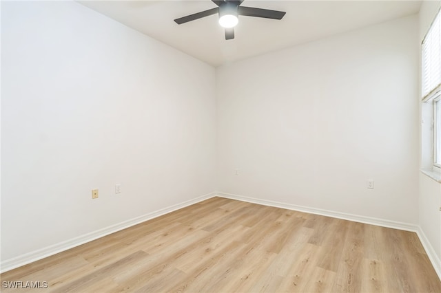 unfurnished room with ceiling fan and light hardwood / wood-style floors