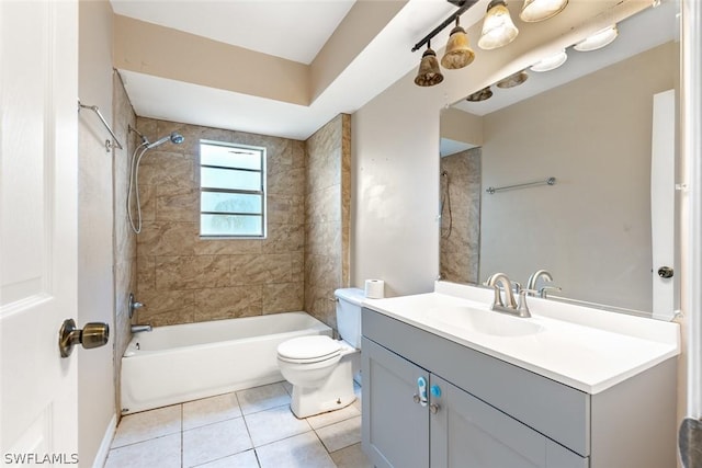 full bathroom featuring vanity, shower / tub combination, toilet, and tile patterned floors