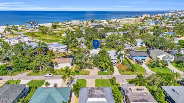 aerial view with a water view and a residential view