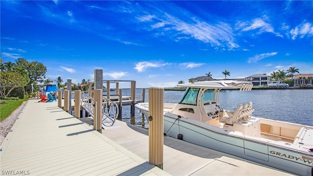 dock area with a water view