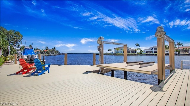 dock area featuring a water view