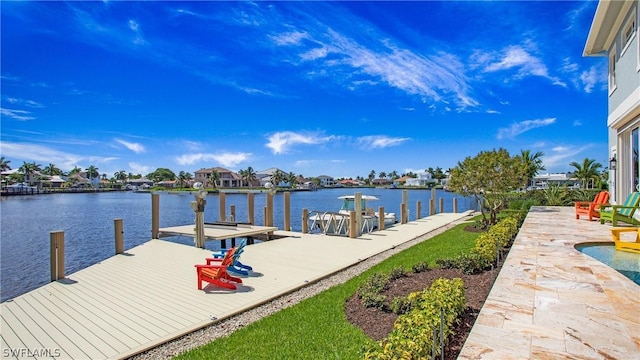 view of dock with a water view