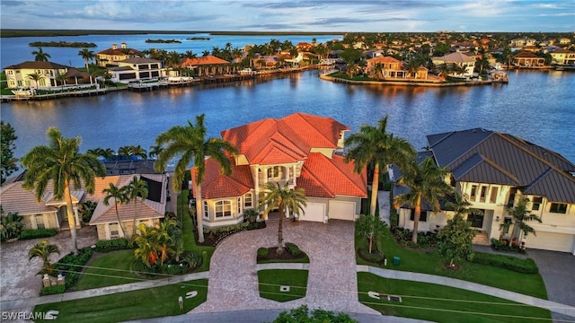 aerial view with a water view