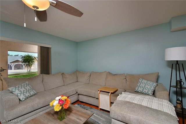 living room with ceiling fan