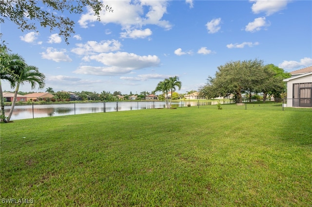 view of yard with a water view