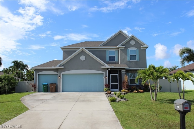 view of front of house featuring a garage and a front yard