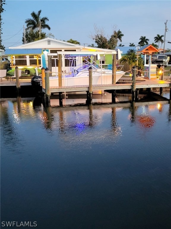 view of dock with a water view