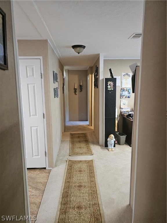 corridor with light colored carpet