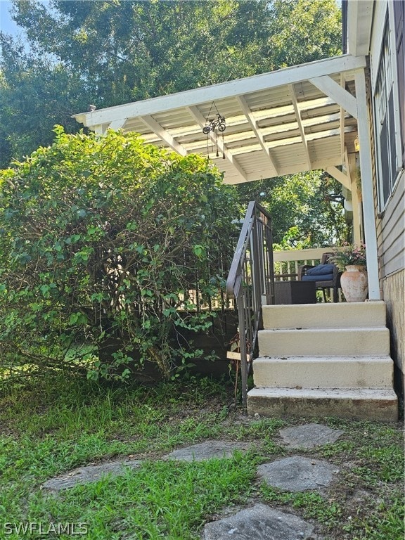 view of yard with a wooden deck