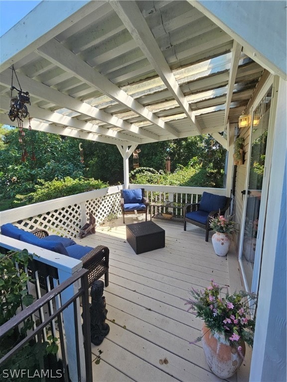 deck featuring an outdoor living space