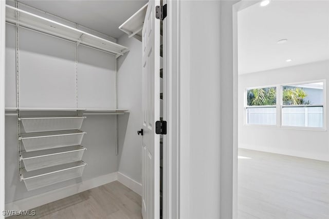 walk in closet featuring light hardwood / wood-style flooring