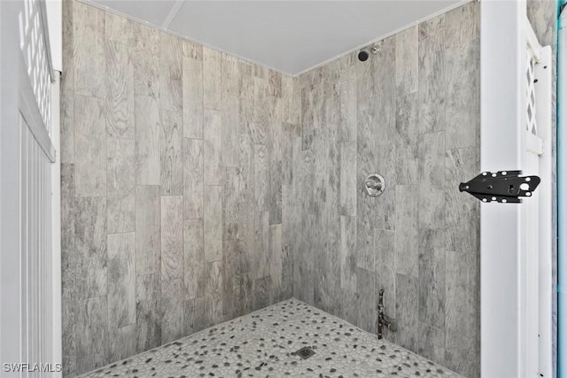 bathroom featuring a tile shower