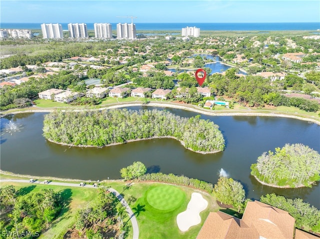 aerial view featuring a water view