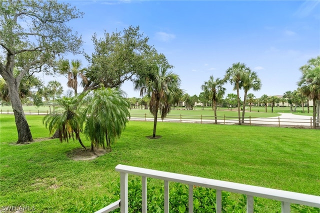 surrounding community with fence and a lawn