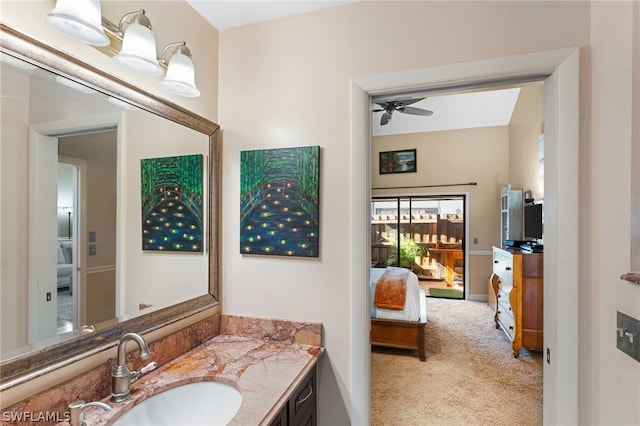 bathroom with vanity and ceiling fan