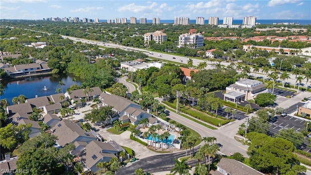 bird's eye view featuring a water view