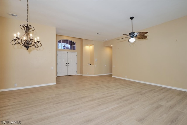 interior space with ceiling fan and light wood-type flooring