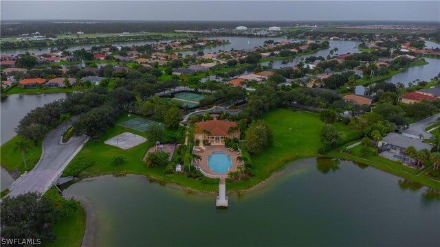 aerial view featuring a water view