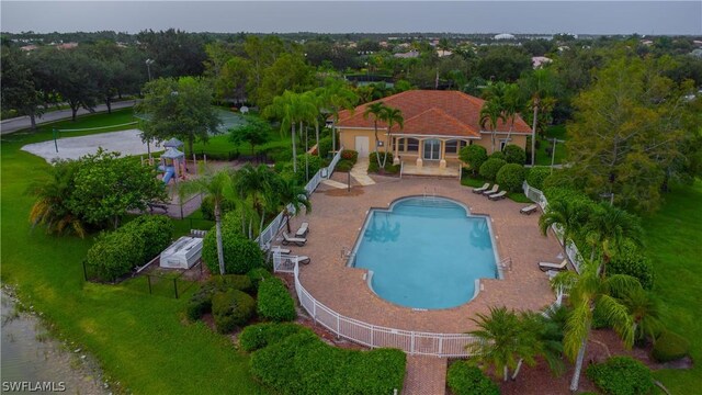 view of swimming pool featuring a patio