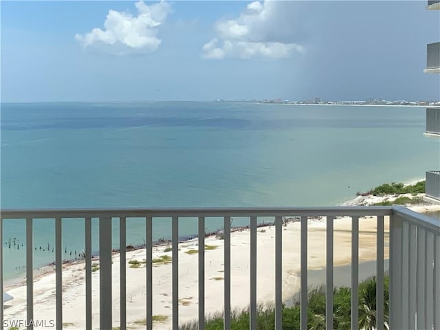 view of water feature featuring a beach view