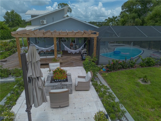 exterior space with a pergola and an outdoor living space