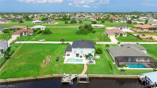 aerial view with a water view