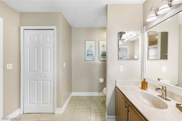 bathroom featuring tile patterned flooring, vanity, and toilet