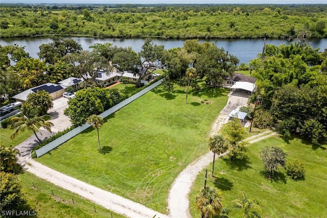 aerial view with a water view