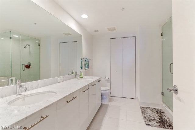 3000 Oasis Grand Blvd Unit 1704, Fort Myers, FL 33916 - full bath featuring double vanity, a stall shower, tile patterned flooring, and recessed lighting