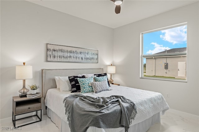 bedroom featuring ceiling fan