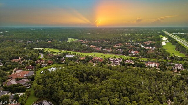 view of aerial view at dusk