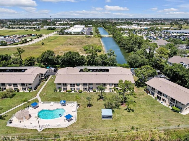 aerial view with a water view