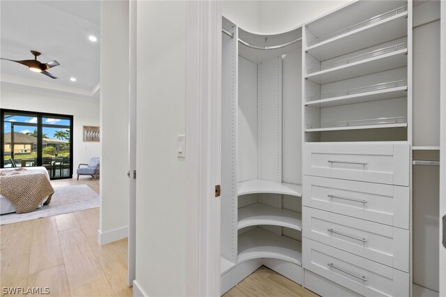 4406 SW 16th Pl, Cape Coral, FL 33914 - walk in closet featuring a ceiling fan and light wood-style floors