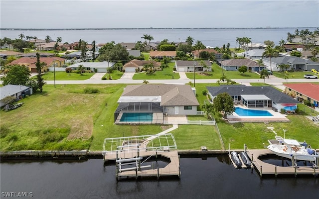 bird's eye view featuring a water view