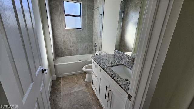 full bathroom featuring vanity, tile patterned flooring, tiled shower / bath combo, and toilet