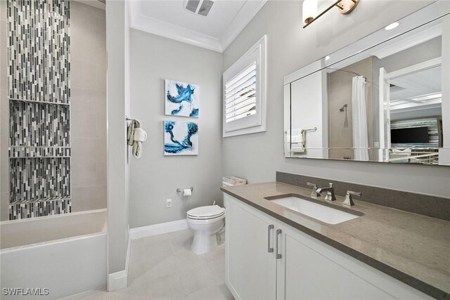 175 Conners Ave, Naples, FL 34108 - bathroom featuring vanity, toilet, shower / tub combo, baseboards, and tile patterned flooring