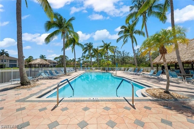 view of swimming pool featuring a patio area