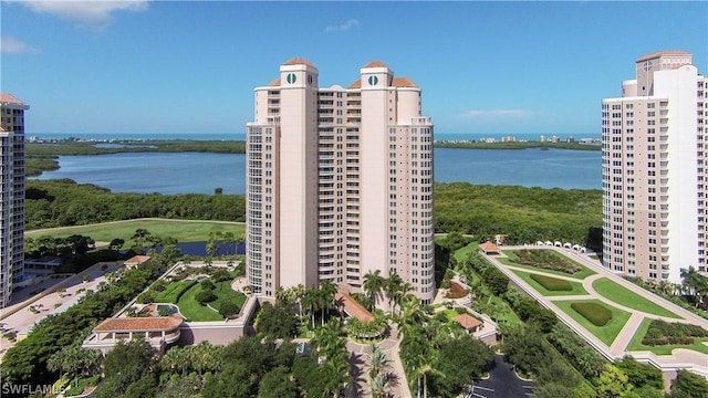 aerial view with a water view