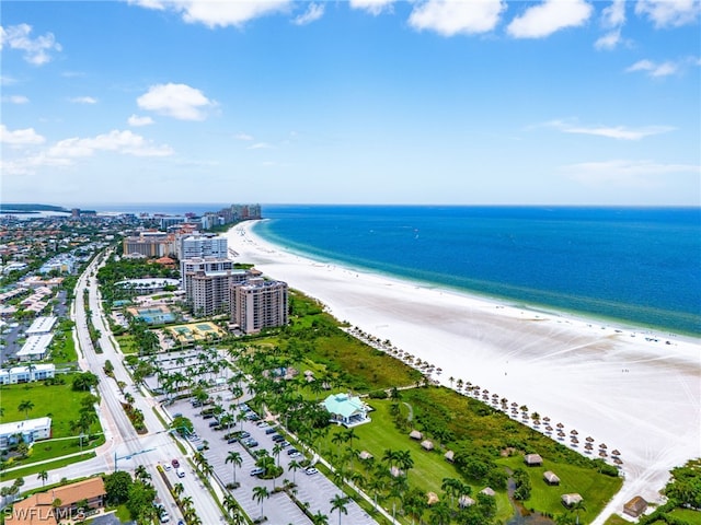 birds eye view of property with a view of the beach and a water view