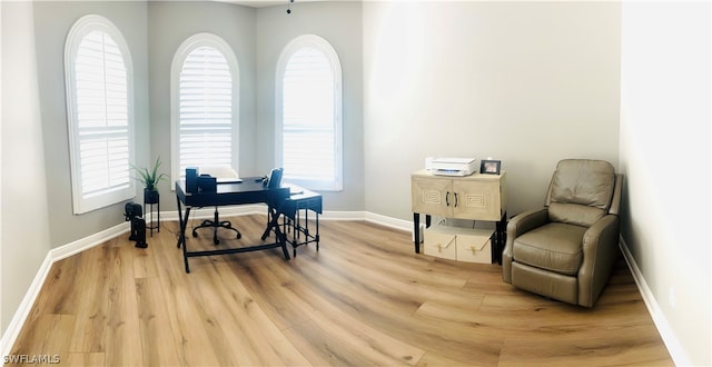 home office featuring a wealth of natural light and light wood-type flooring