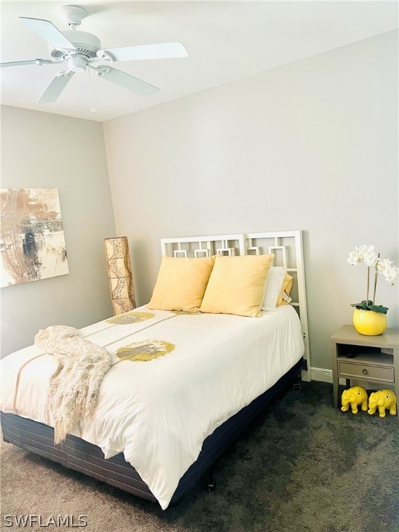 bedroom with carpet flooring and ceiling fan