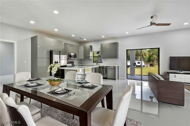 dining room featuring recessed lighting and ceiling fan