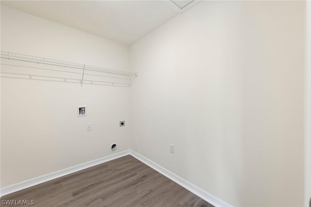 washroom featuring hookup for a washing machine, wood-type flooring, and hookup for an electric dryer