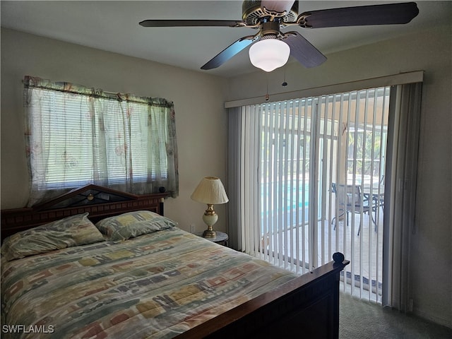 bedroom with carpet flooring and ceiling fan