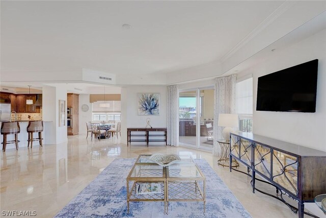 living room featuring light tile patterned floors