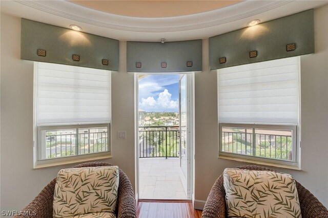 doorway featuring hardwood / wood-style flooring and a healthy amount of sunlight