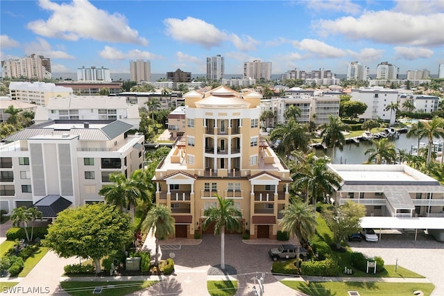 bird's eye view featuring a water view