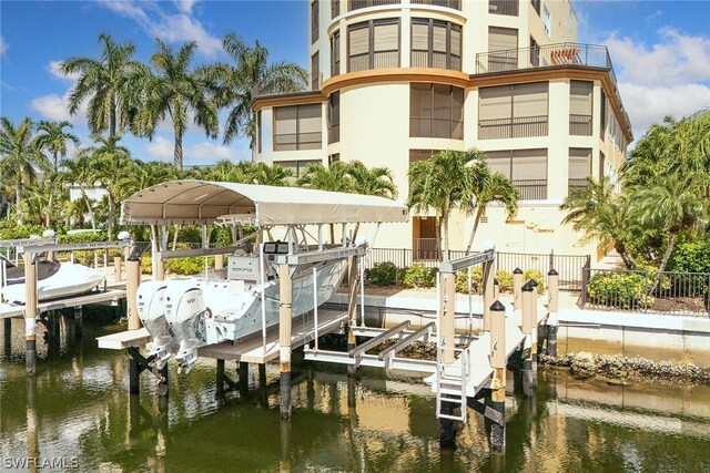 dock area with a water view