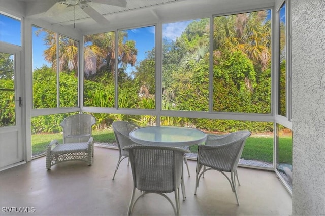 7685 Meadow Lakes Dr Unit 1301, Naples, FL 34104 - sunroom with a ceiling fan and outdoor dining area