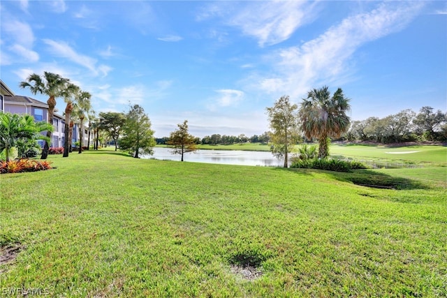 view of yard with a water view